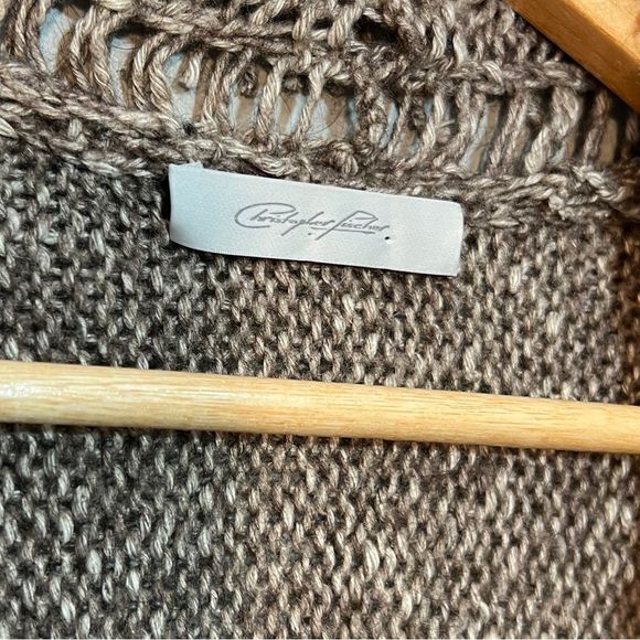 Christopher Fischer | Yak Cotton Blend Fringe Boho Soft Brown Cardigan Sweater - Picture 7 of 9